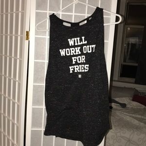 “Will workout for fries” open back athletic top